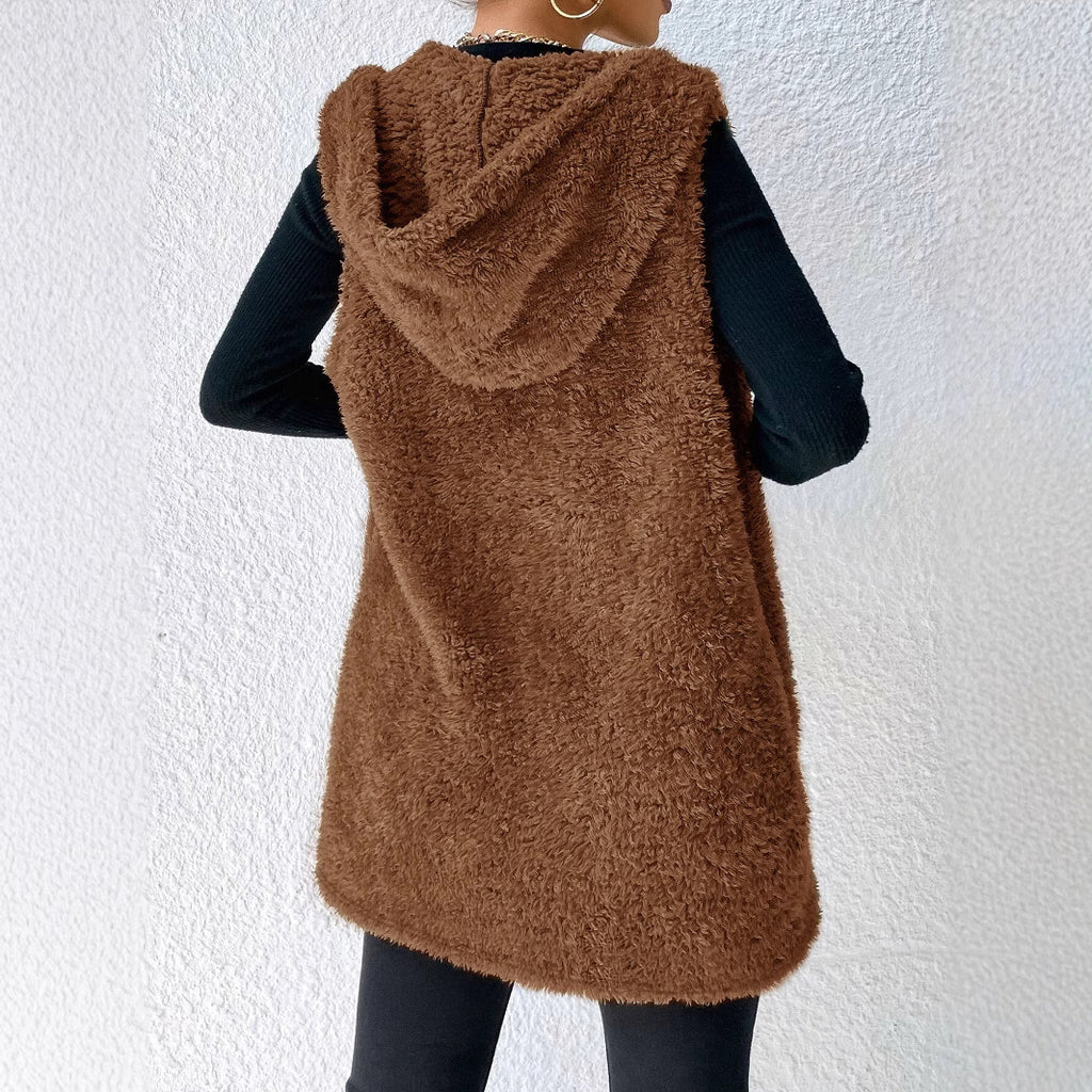 Fashion Casual Plush Hooded Women's Top Jacket Vest