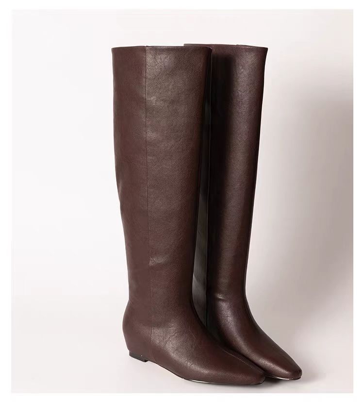 Retro Style Square Toe Flat Bottom Tall Knight Boots