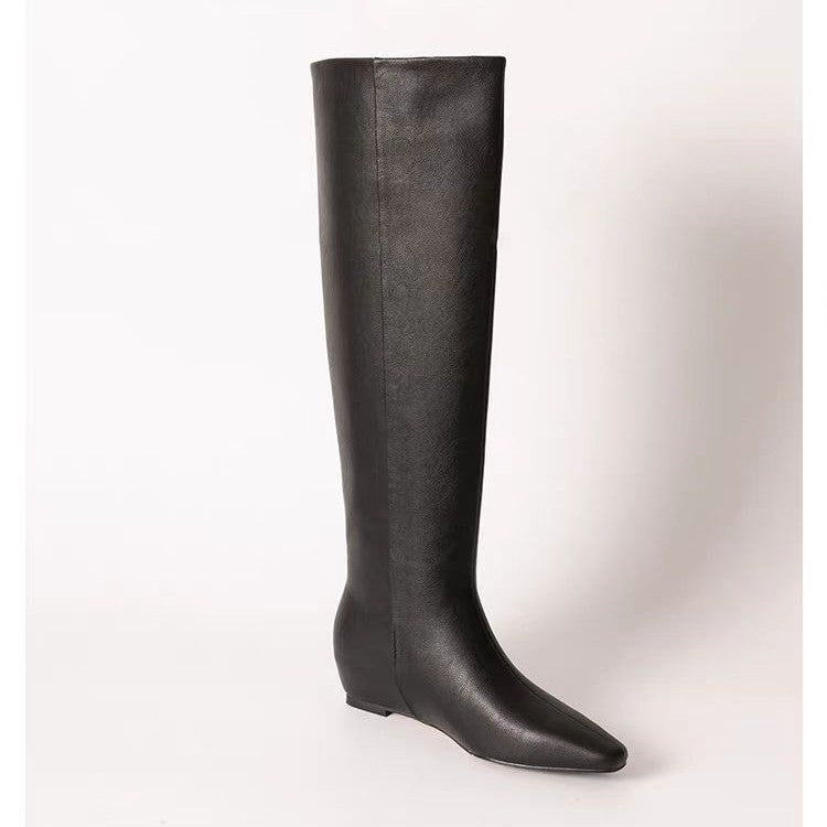 Retro Style Square Toe Flat Bottom Tall Knight Boots