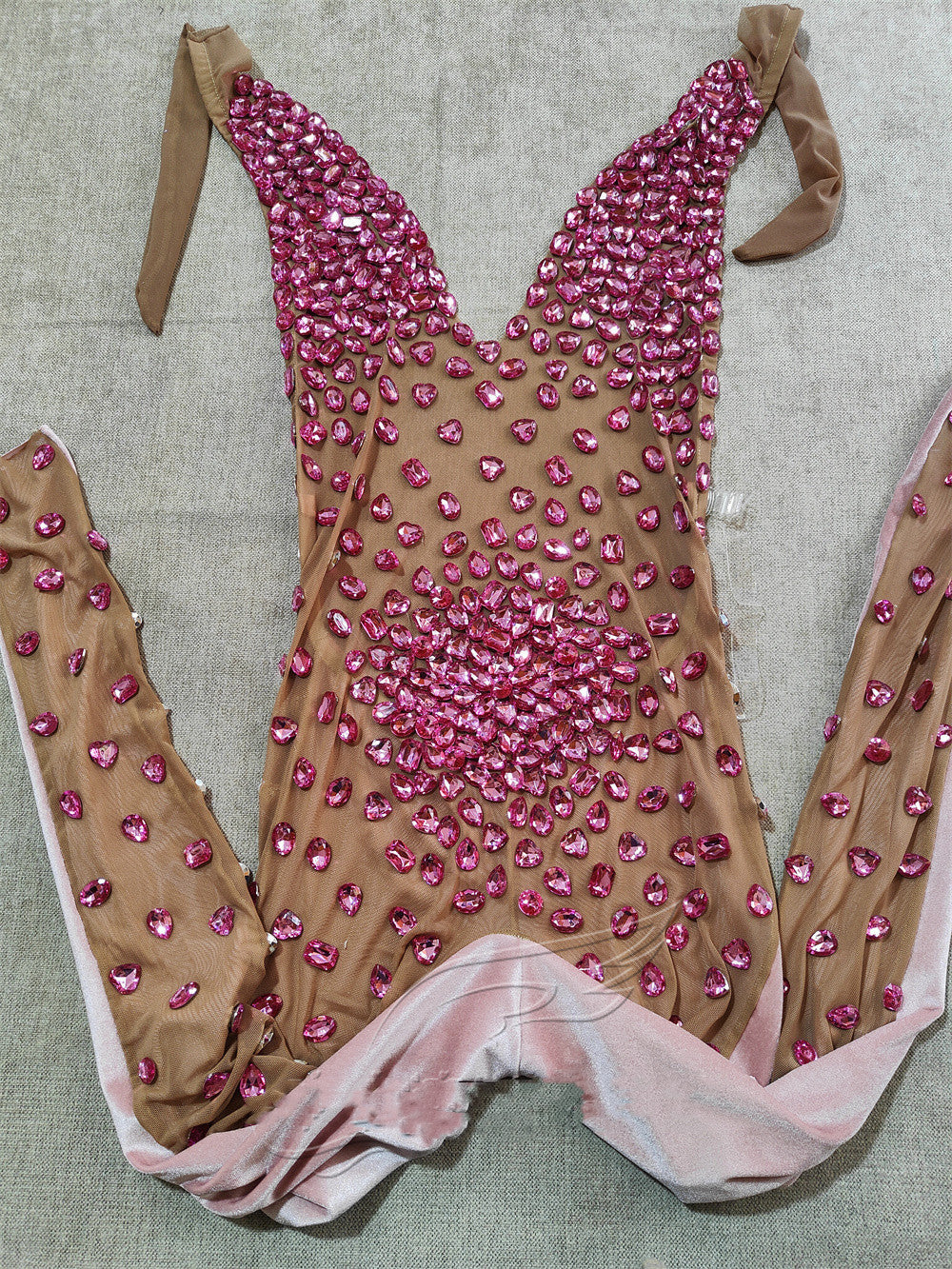 Gray Velvet Rhinestone Stretch One-piece Stage Performance Clothing Woman