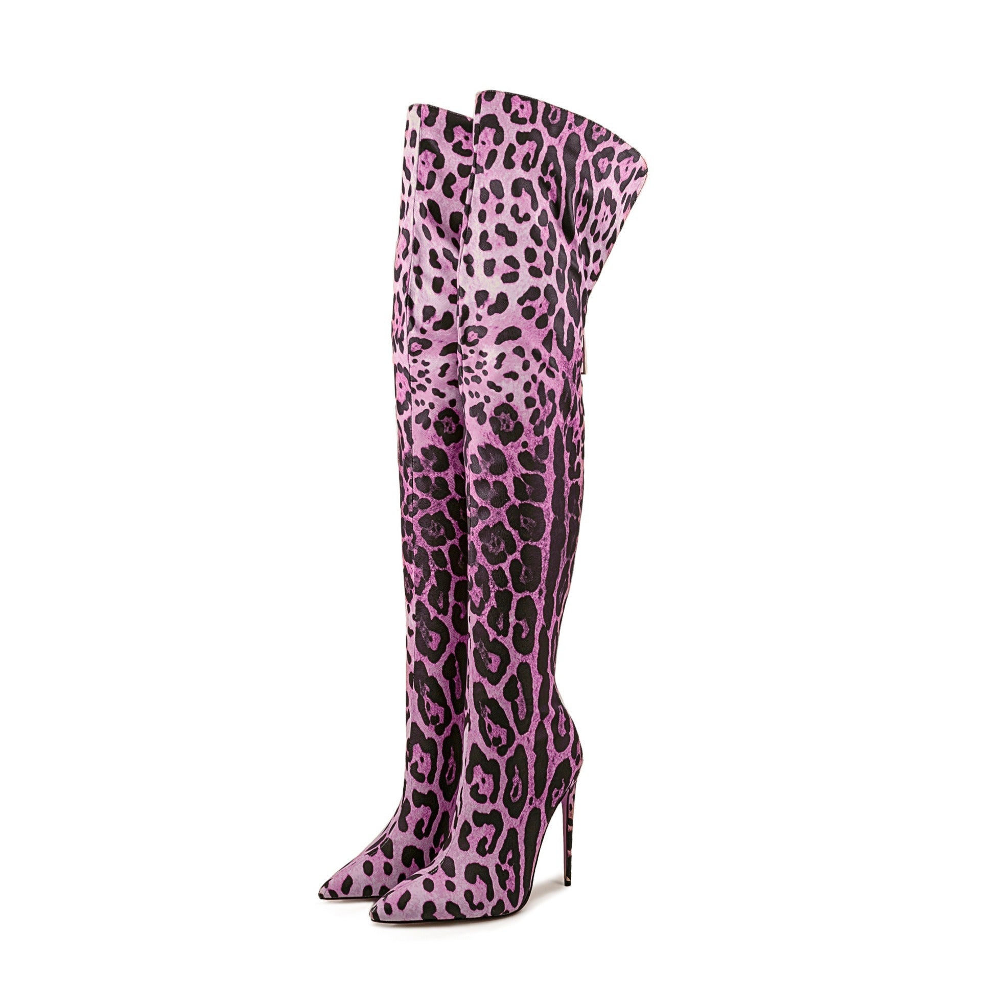 Pointed-toe Stiletto Leopard Print Stretch Thin Boots Nightclub Bar Pole Dance