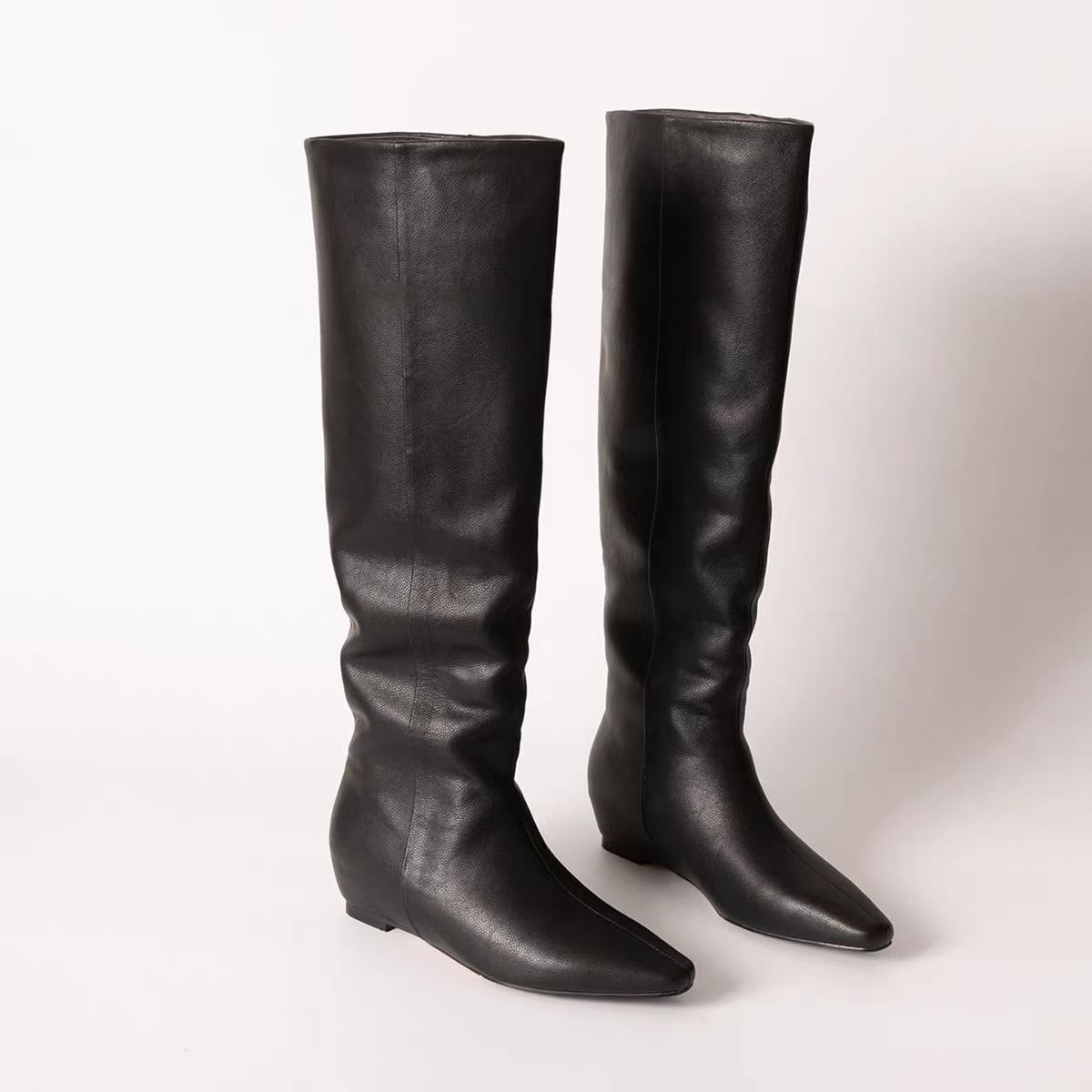 Retro Style Square Toe Flat Bottom Tall Knight Boots