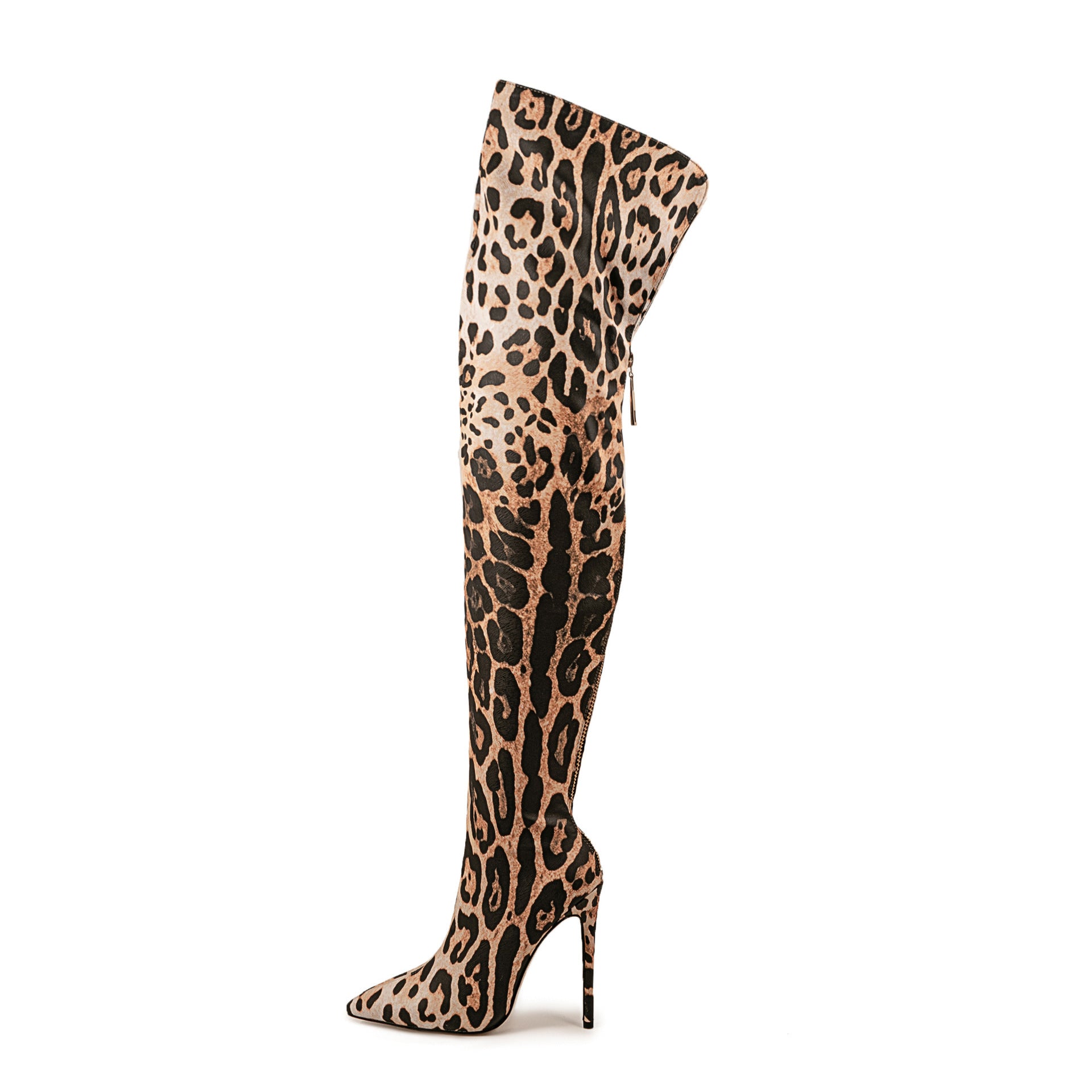Pointed-toe Stiletto Leopard Print Stretch Thin Boots Nightclub Bar Pole Dance