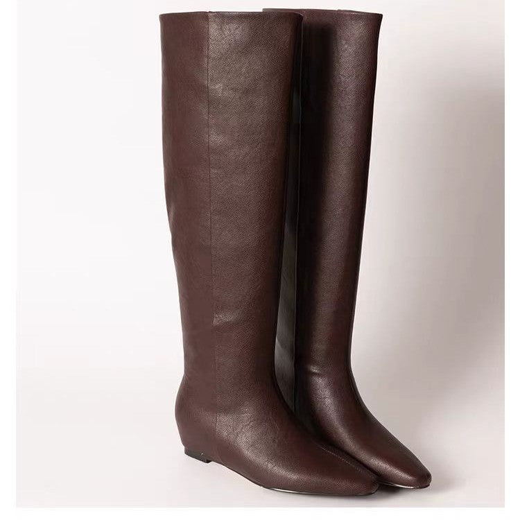 Retro Style Square Toe Flat Bottom Tall Knight Boots