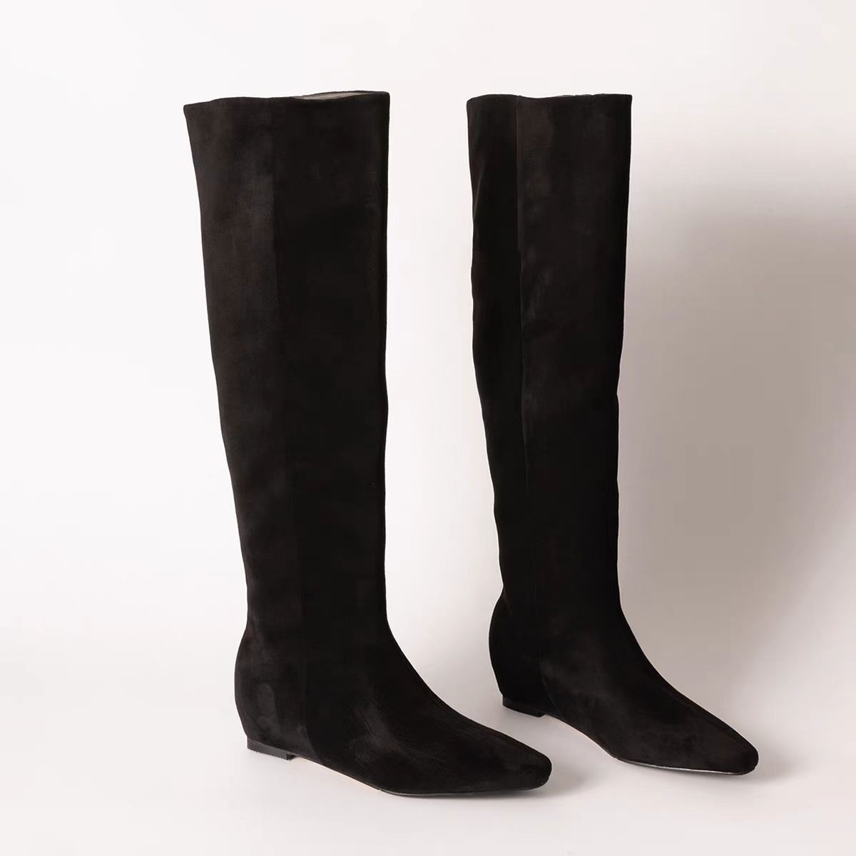 Retro Style Square Toe Flat Bottom Tall Knight Boots