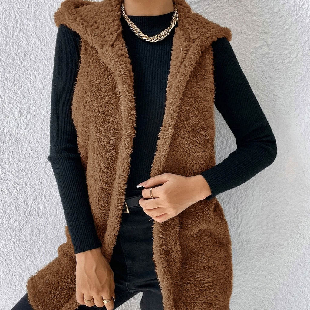Fashion Casual Plush Hooded Women's Top Jacket Vest